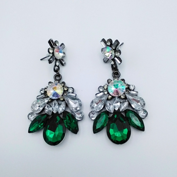 Long Drop Dangle Crystal Flower Earrings - Picture 4 of 5